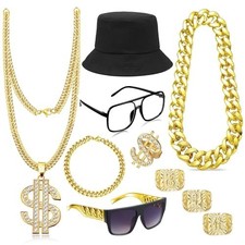 Hip Hop Costume Kit 80s 90s Rapper Accessories Set for Adults