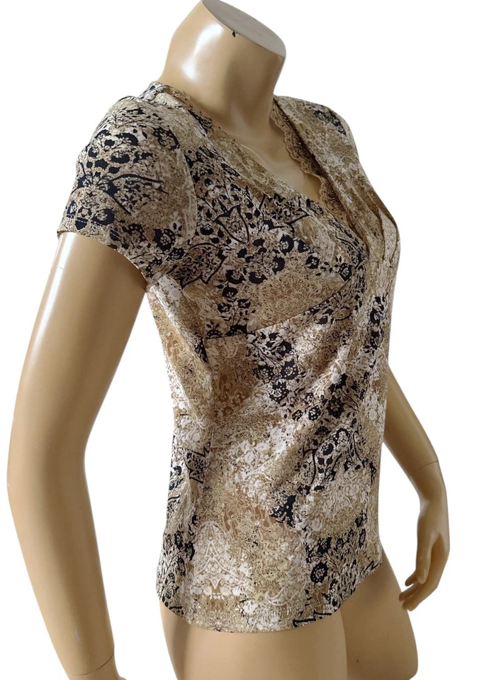 Женская рубашка EMMA JAMES размер Small с коротким рукавом кружевная отделка бисером завышенная талия - Изображение 3 из 4