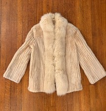 vintage white real fur coat size S/M made in ...