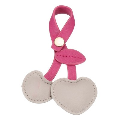 Cute PU grey-pink red cherry keychain for women