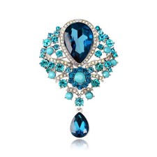 Wedding Bridal Big Crystal Rhinestone Bouquet Brooch Pin for Women light blue 