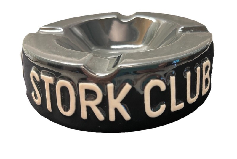 Vintage STORK CLUB Ceramic Ashtray Glossy Black & Raised White Iconic NYC Club
