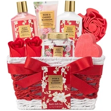 Christmas Gifts for Women - 9 Pcs Rose Bath and Body Gift Basket Set for Wome...