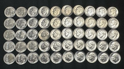 $5 face of 90% AU+ Roosevelt Dimes