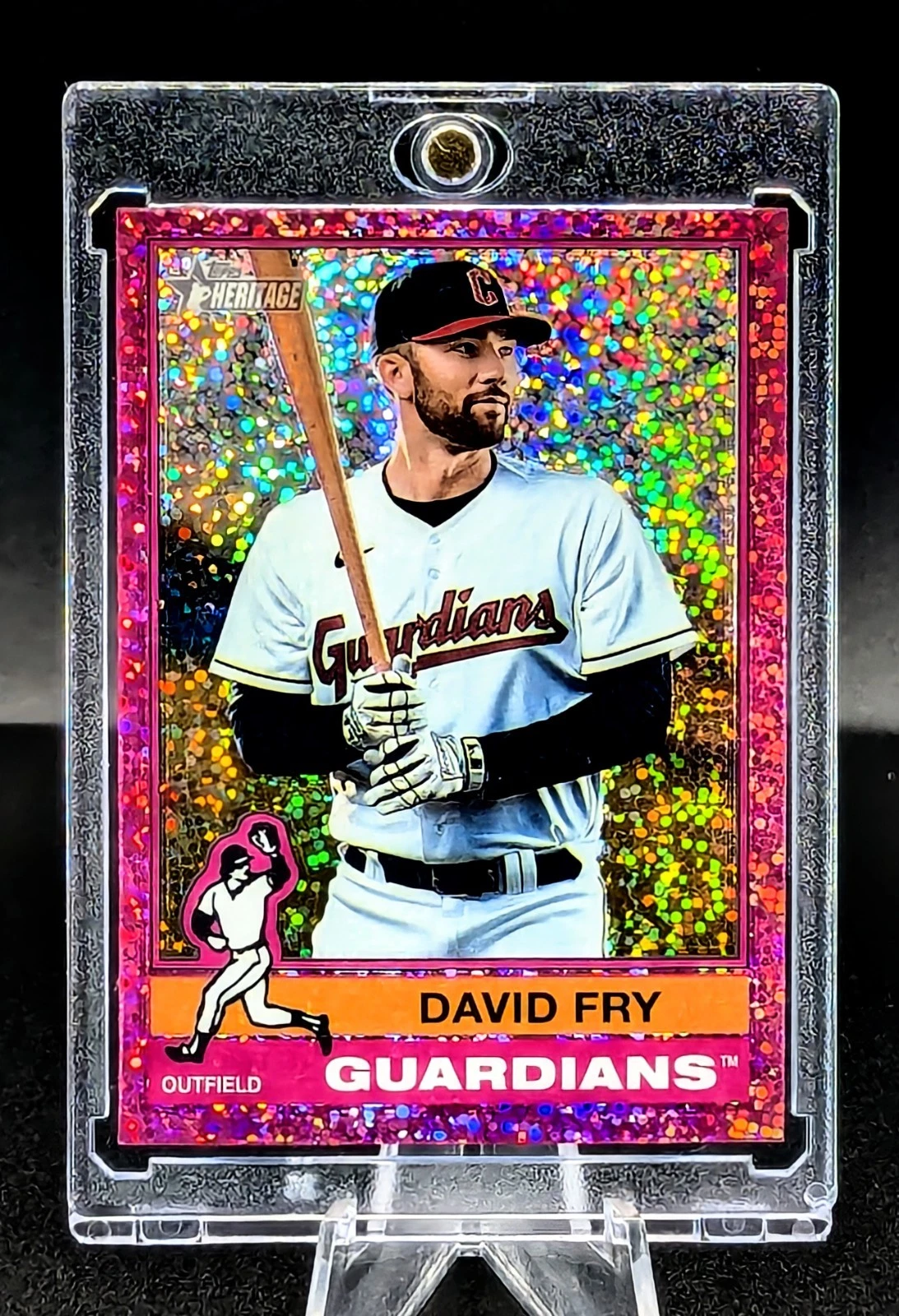 2025 Topps Heritage #408 Pink Sparkle Chrome David Fry Refractor Guardians