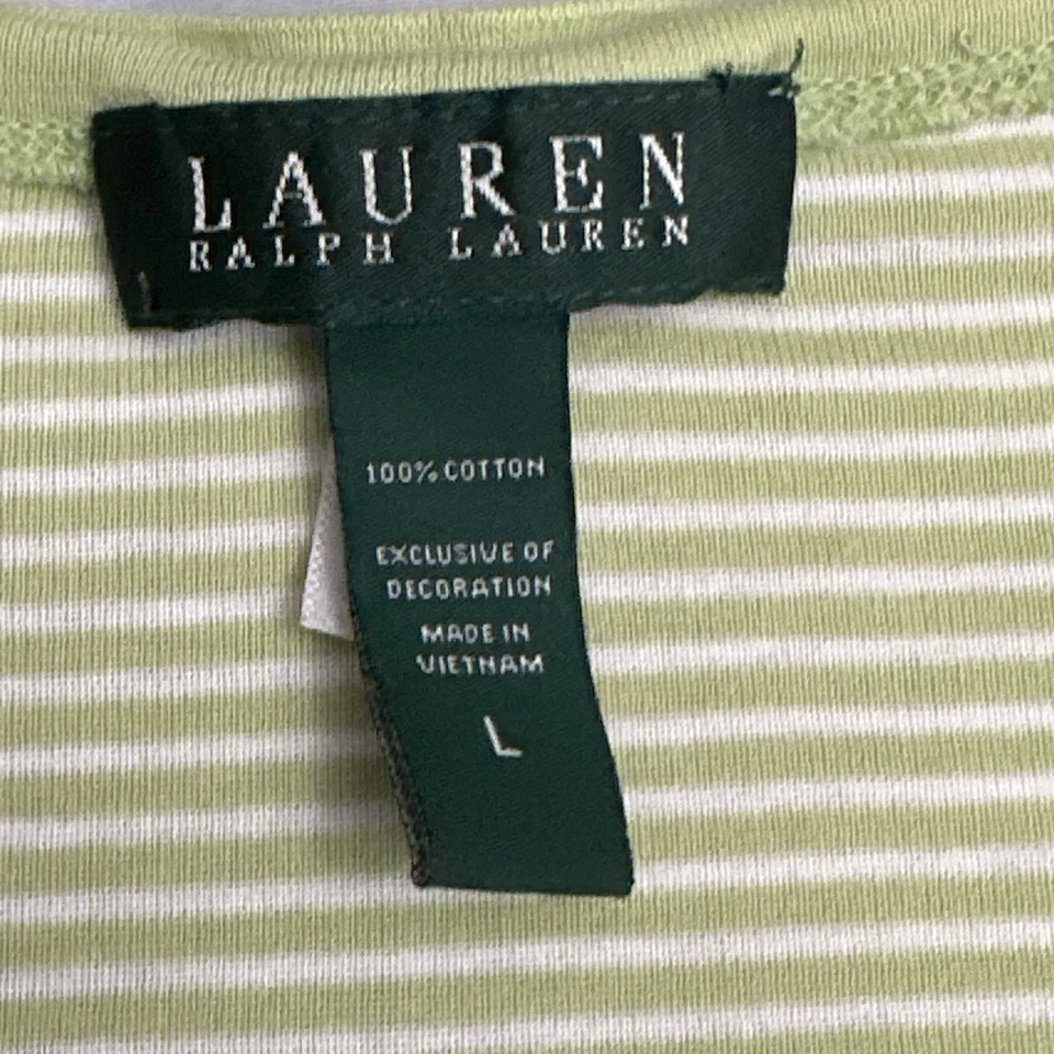 Lauren Ralph Lauren Sleepwear Womens Large L Green White Stripe Gown Sleep Shirt - Image 3 of 4