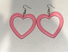 Earrings Pink Love Heart Dangle Heart Earrings Valentine  s Day 3inch Drop