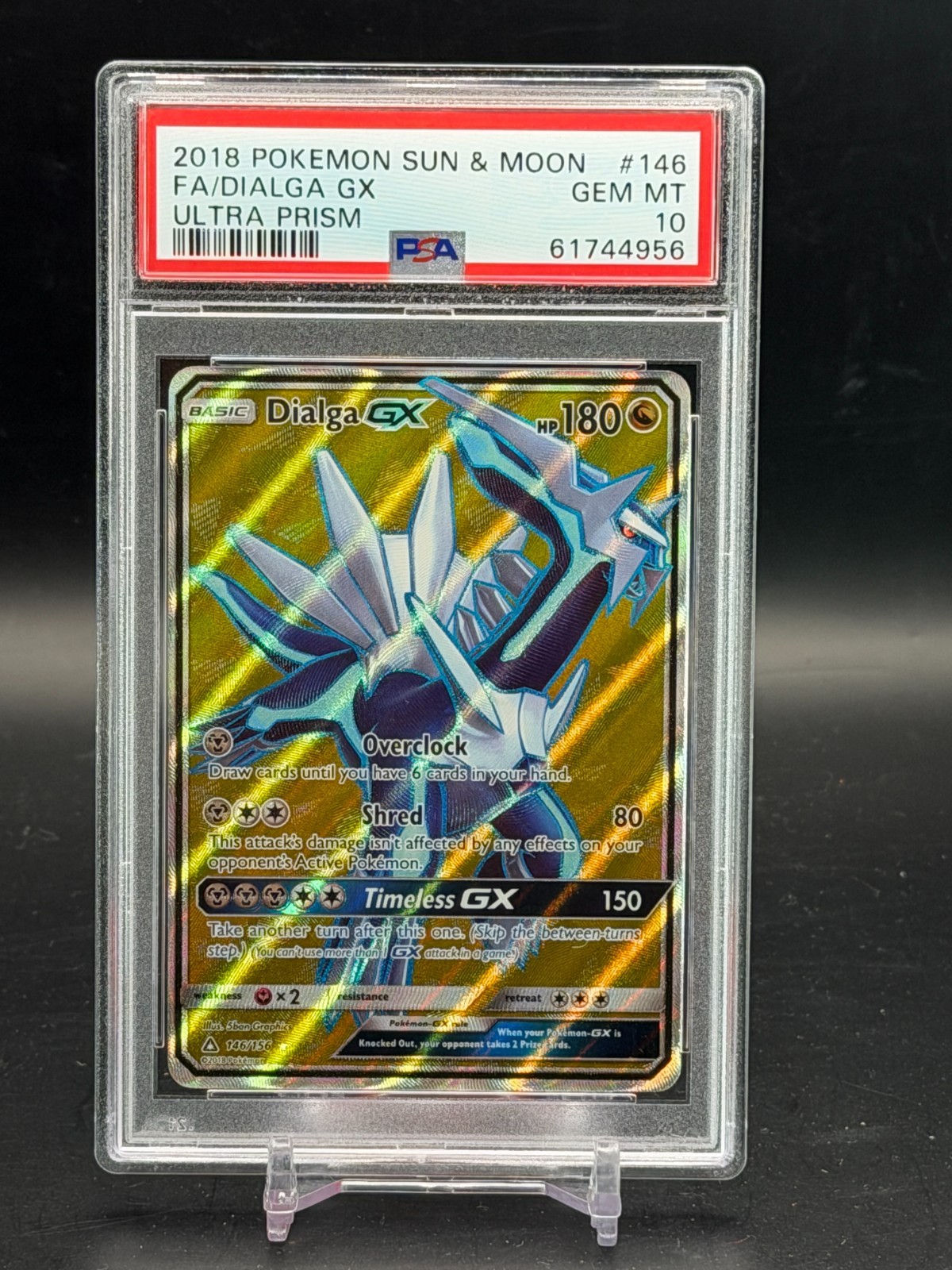 PSA 10 GEM MINT Dialga GX Ultra Prism Full Art Holo 2018 Pokemon 146/156