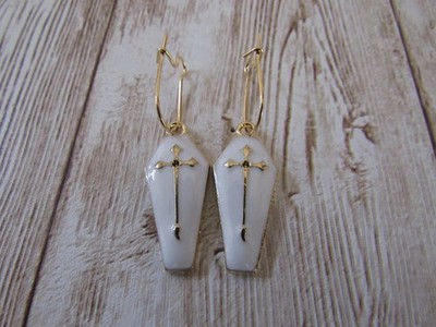 White Coffin Earrings Vampire Coffin Dangle Earrings Halloween Jewelry