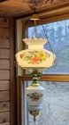 Vintage Floral Milk Glass Hanging Ceiling Light Swag Lamp Grandmillennial 28"