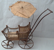 Antique Wicker Baby Doll Carriage Stroller Buggy with Umbrella Parasol