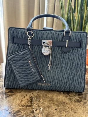 MICHAEL KORS Hamilton Medium Matelassé Denim Satchel  set