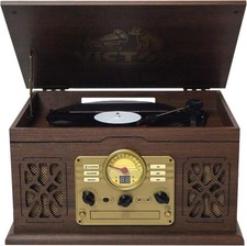 Victor VWRP-3800 State 7-in-1 Turntable Music Center Record Player - Espresso  