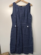 Artigiano Navy & White Striped Linen Dress – Size 12100% linen sleeveless dres