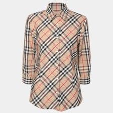 Burberry Beige House Check Cotton Blend Long Sleeve Shirt S