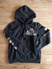 Adidas Black Hoodie Sweatshirt Floral Bright Roses On The Sleeve Womens Sz XS