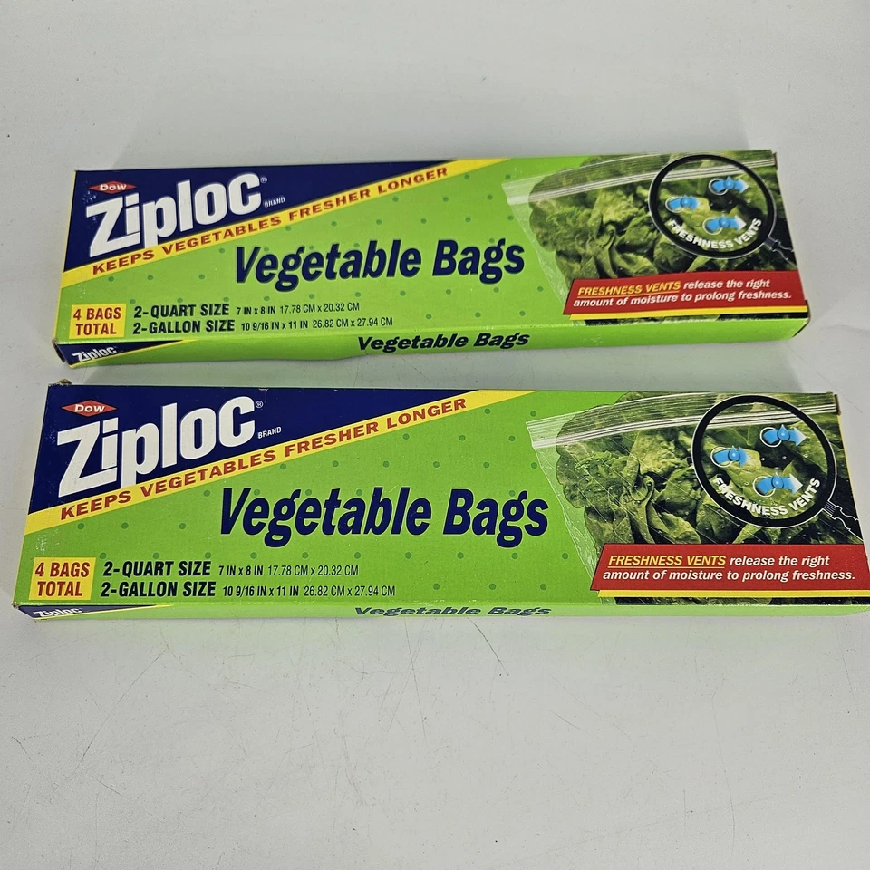 Vint Ziploc Bolsas de Verduras Paquete de Prueba Lote de 2 EE. UU. Dow Ventilado 2 Cuartos 2 Galones Nuevo Foto 3 de 4