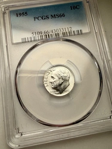 1955-P BU Silver Roosevelt 10c ~ PCGS MS66 High Grade ~ Exceptionally Nice!