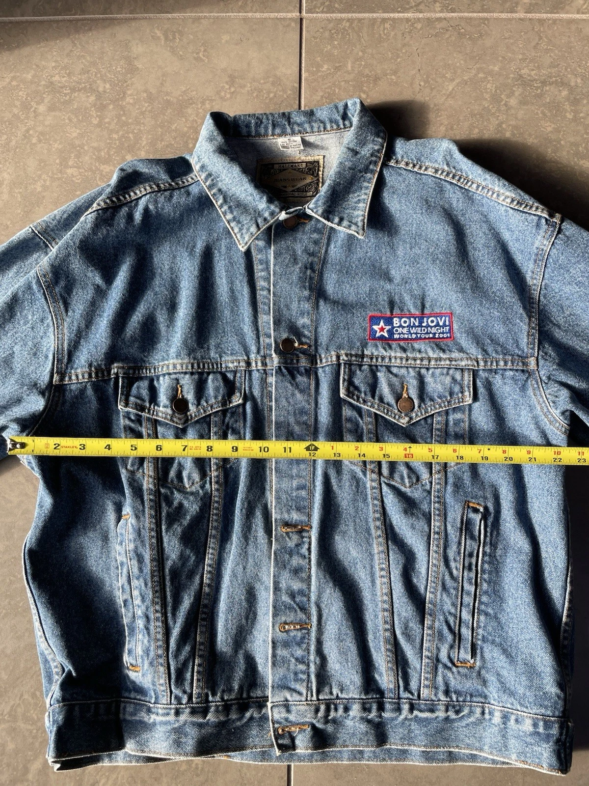 Vintage Bon Jovi One Wild Night 2001 Tour Denim Jacket XL Haleman Custom Patch image 11
