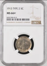 1913 Type 2 Buffalo Nickel 5C – NGC MS 66+ Pop 4! – Gem BU Key Early Date