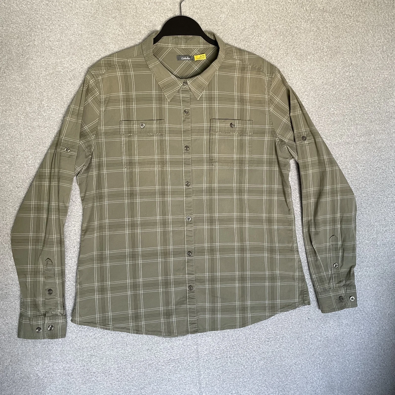 Cabela's Long Sleeve Button Up Shirt Mens XL Plaid Long Sleeve Outdoor Green