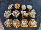 VINTAGE MARVELLA RICHELIEU FAUX PEARL AB RHINESTONE GOLD TONE CLIP EARRINGS LOT