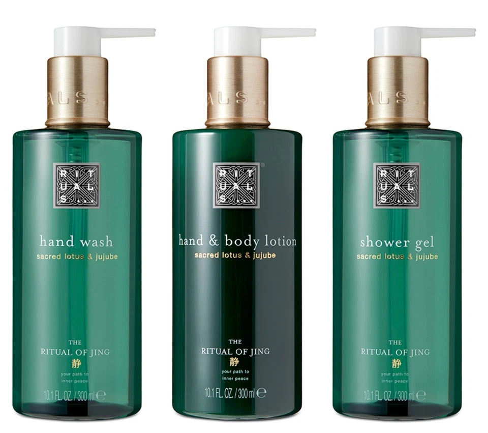 Rituals Jing Sacred Lotus lavaggio mani, gel doccia e lozione corpo 3 flaconi da 300 ml