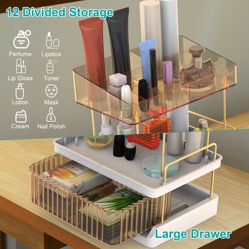 Luxury 3-Tier Bathroom Makeup Organizer w/ Drawer Countertop Skincare Organizer - Picture 7 of 22