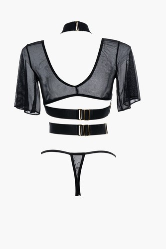 Allure Lingerie Adore The Dreamer Set Black One Size Sexy Sheer Strappy Clubwear - Picture 5 of 5