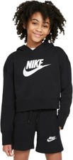 Nike Sportswear Club Kids' Terry Cropped Hoodie Girls's Black Size M NWT