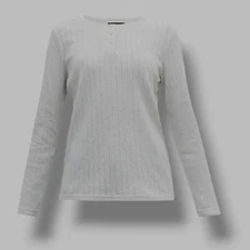 $165 A.P.C. Women's Gray Long-Sleeve Tunisian Collar Knit T-Shirt Top Size XS