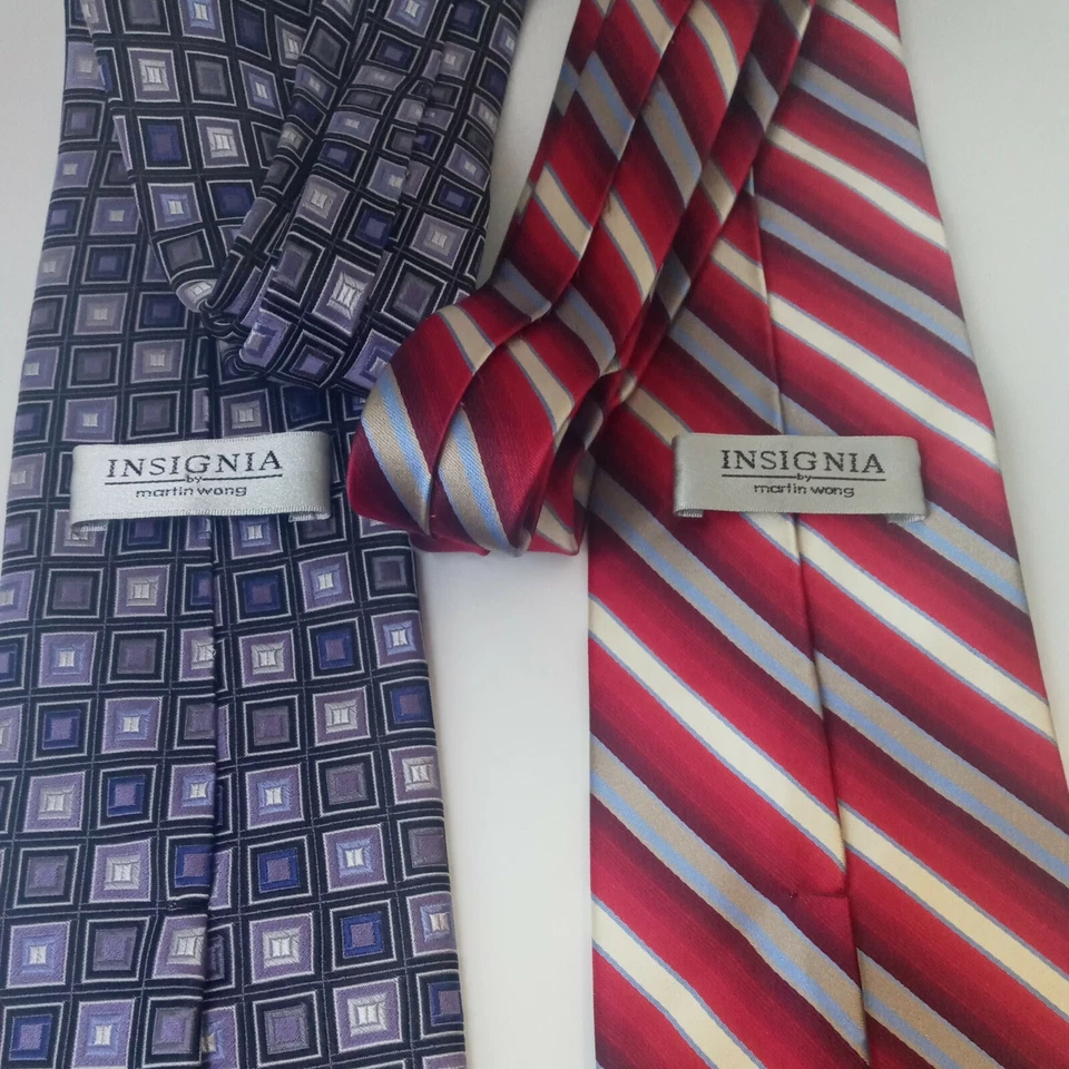 Corbatas Insignia by Martin Wang patrón geométrico 100 % seda 61"x3,75" hechas a mano Foto 4 de 4