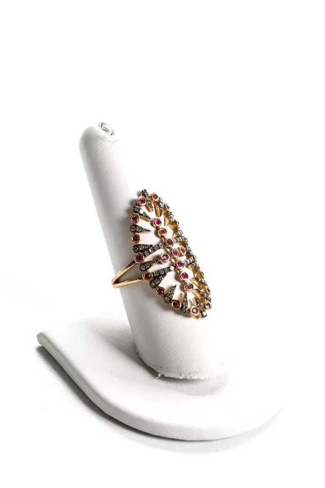 Коктейльное кольцо с раритетами позолоченное серебро розовый сапфир бриллиант размер 8 - Изображение 3 из 4