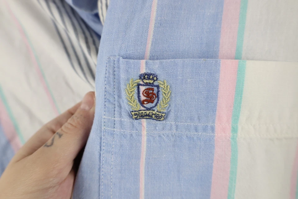 Vtg 90s Streetwear Mens XL Striped Color Block Short Sleeve Button Down Shirt - Image 4 of 4