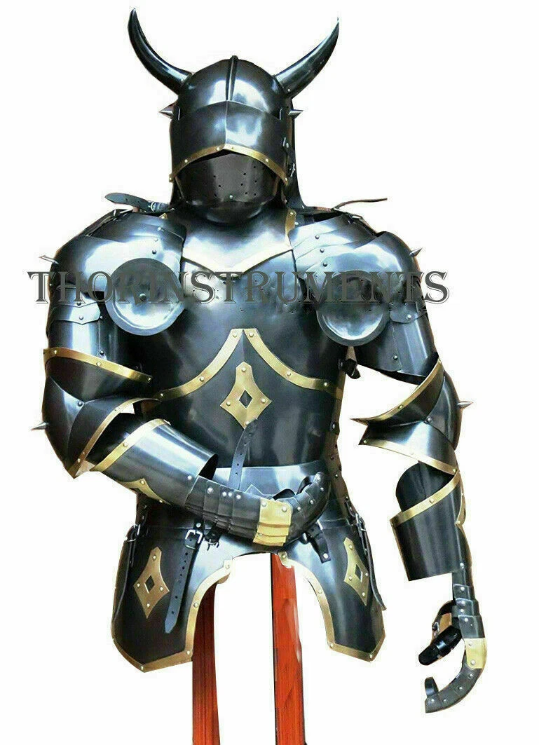 Medieval Gothic Half Suit of Armor fully Wearable Knight armour with metal horn