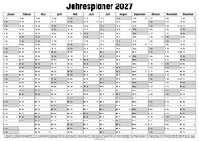 Jahresplaner Wandkalender Wandplaner Kalender 2027 - DIN A4 A3 A2 A1 - gefaltet