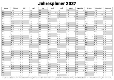 Jahresplaner Wandkalender Wandplaner Kalender 2027 - DIN A4 A3 A2 A1 - gefaltet
