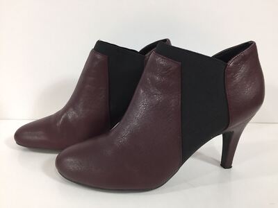 Isaac Mizrahi Burgundy Leather Viviana Ankle Boot Bootie Heels