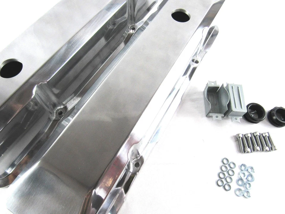 Small Block Chevy Tall Smooth Aluminum Valve Covers Retro Polished E41013P - Image 2 of 3