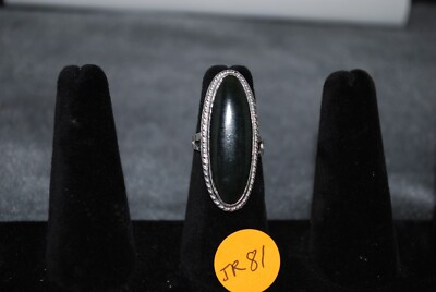 Wyoming Black Jade Ring, SS 925 hand crafted, size 10, oval