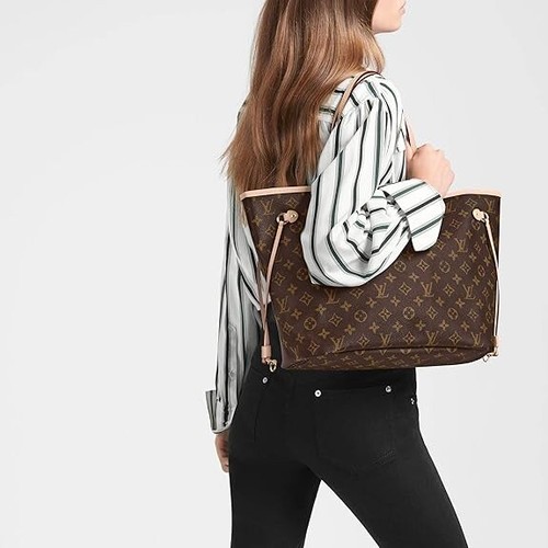 ¡NUEVO! Louis Vuitton Monograma/Rosa Beige Lona Neverfull MM-Tote, M46975 - Imagen 3 de 6