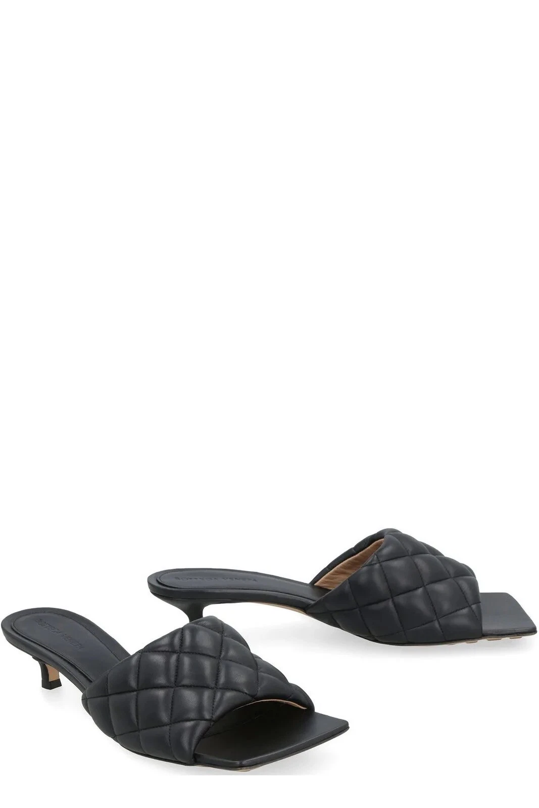 Sandali Bottega Veneta imbottiti trapuntati in pelle nera tacco di gattino mulo EU 38 &38 5