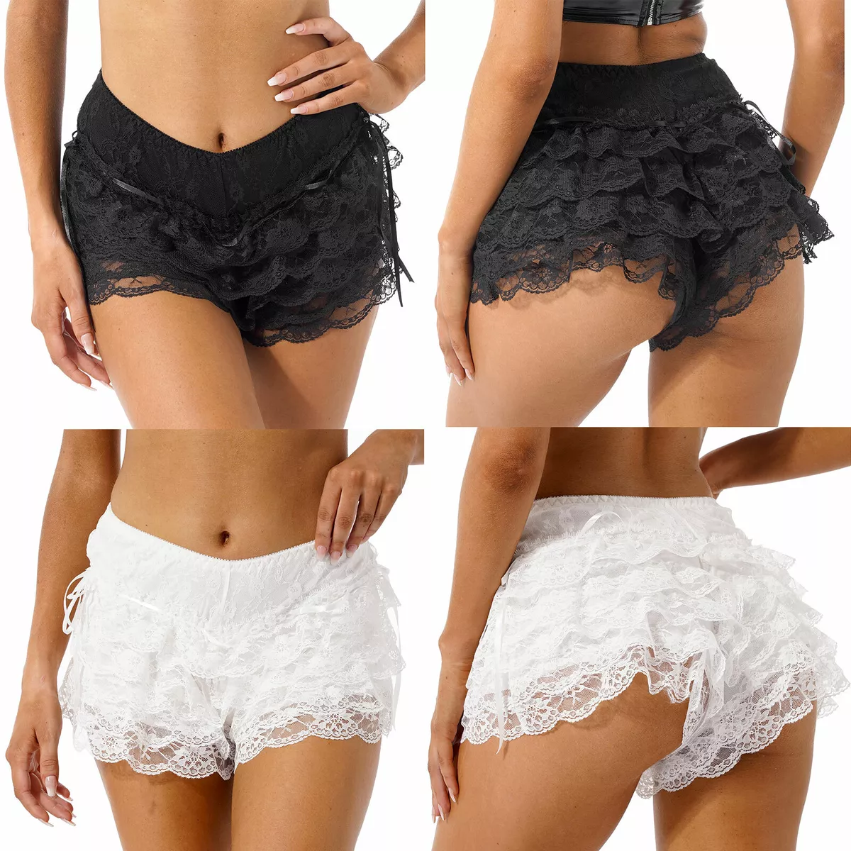 Women's Layered Lace Culotte Underwear Ruffle Panties Cheeky