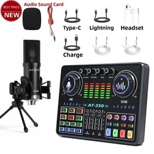 AT350 Live Streaming Kit 48V Audio Sound Card Condenser Microphone w/Tripod #sz