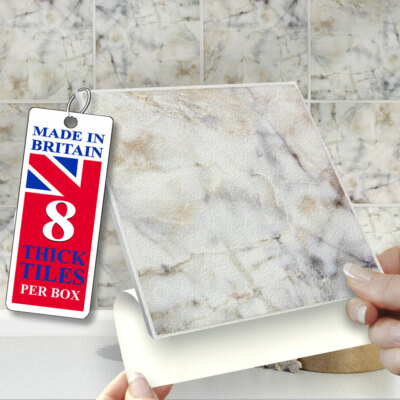 Self Adhesive Wall Tiles | Pack 8 Classic Marble 15cm Stick On Wall Tiles | eBay
