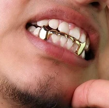 Custom Fit 14K Gold GP Bottom Teeth Lower Half Bar Metal Fangs Fang Cap Grillz 