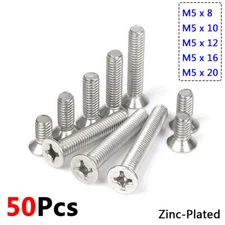 50Pcs Countersunk Screws M5 Phillips Flat Head Machine Screws Zinc-Plated GB 819