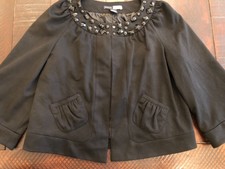 Focus Lifestyle Womens Size 10 Black Jacket Coat Blazer Top Beaded Embellished