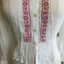 Vtg Hungarian Blouse S Embroidered Hand Made Hungary Mint Authentic Ivory S