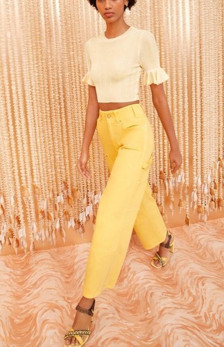 Maglione Ulla Johnson Patti Top In Giallo Sol Maglia Metallizzata Ruffle Crop S $350